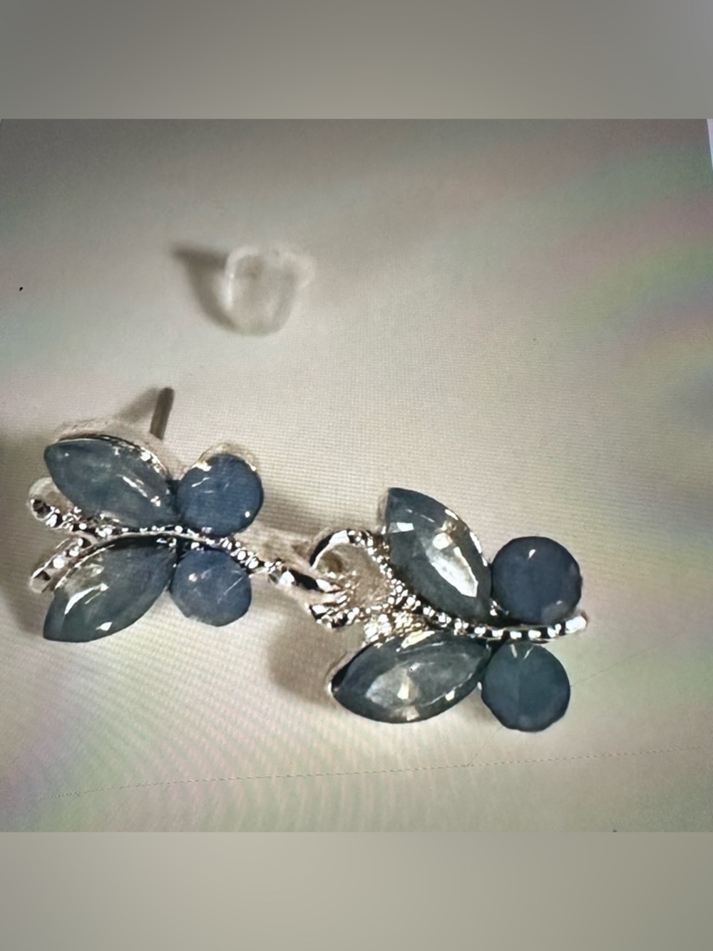Blue Butterfly Dangle Earrings Silver Tone Double Butterfly Statement - Picture 7 of 11